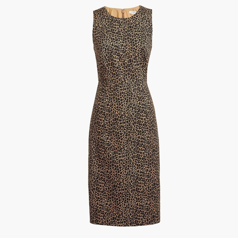 J Crew Womens Size 0 Sleeveless Leopard Animal Print Sheath Dress in Brown $98